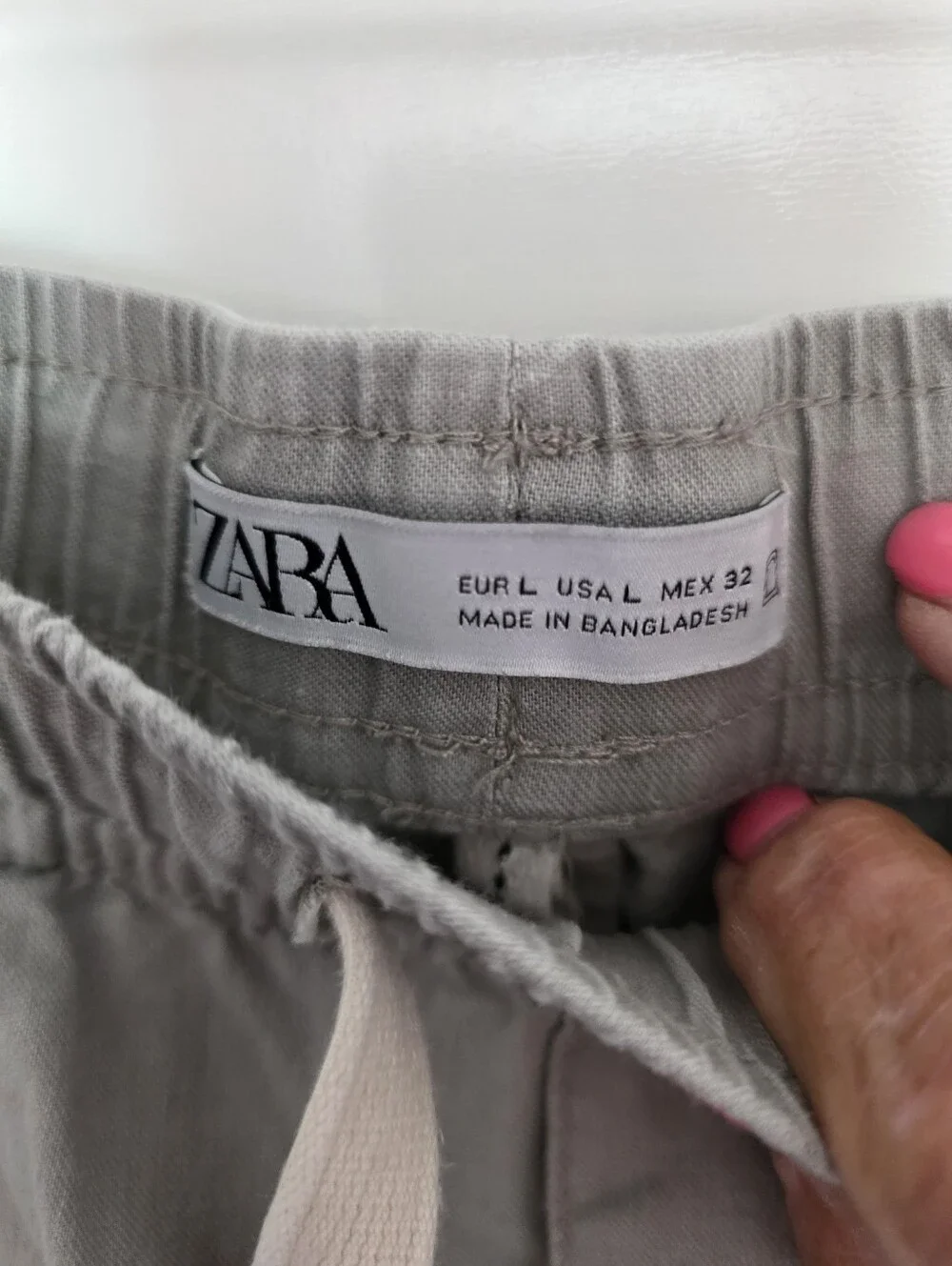 Zara Women's Beige Linen Drawstring Pull-On Pants Size Large Pockets